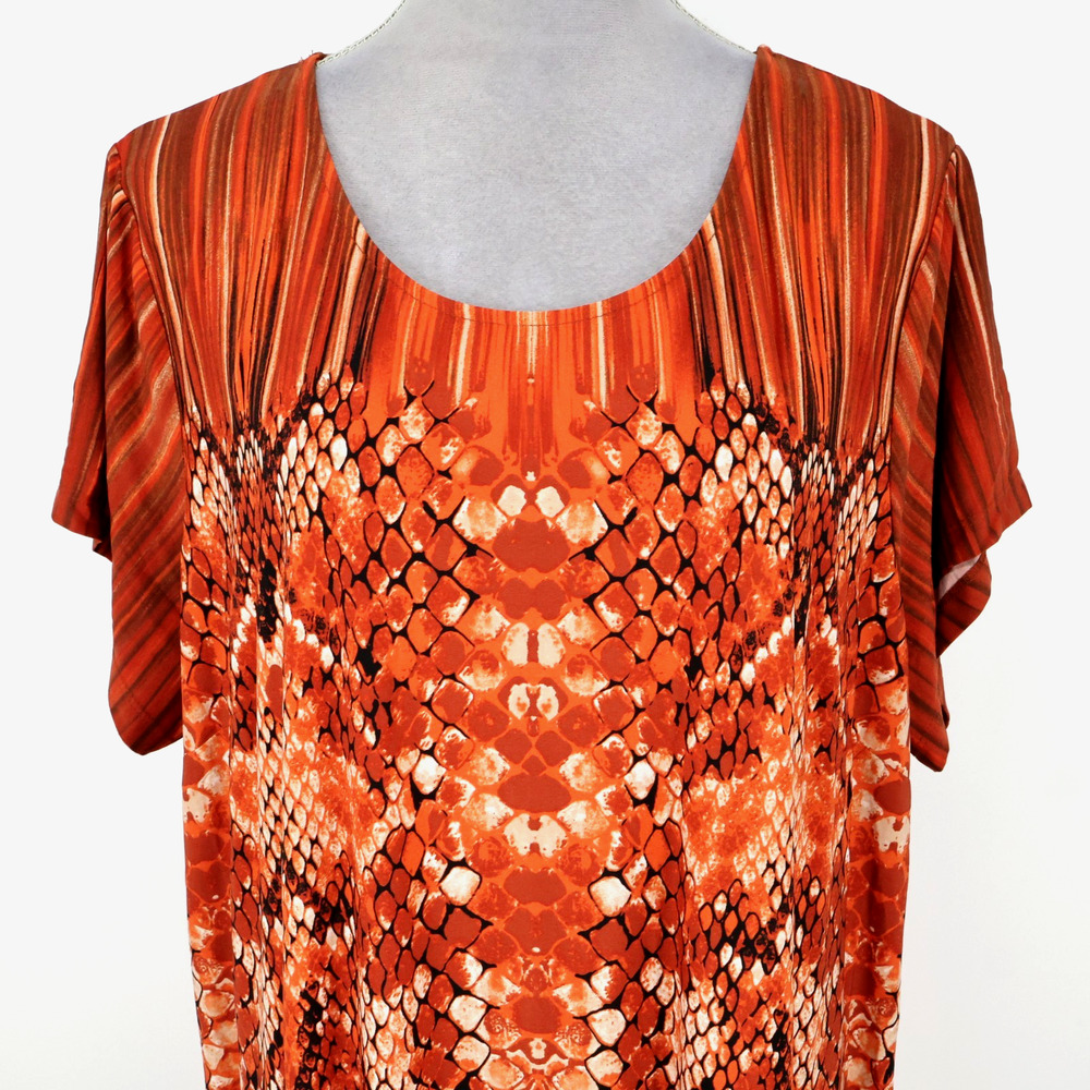 Bob Mackie Dress Petite Plus Size 3XP Black Orange Stretch Knit Wearable Art New - Picture 12 of 14